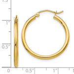 Load image into Gallery viewer, 14K Yellow Gold Polished 2mm Round Hoop Earrings 25mm length
