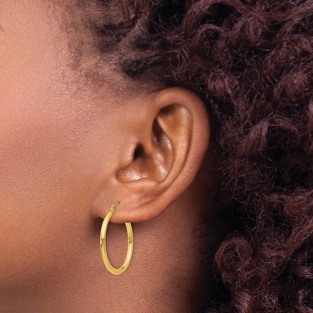 14K Yellow Gold Lightweight Tube Hoop Earrings  25mm length