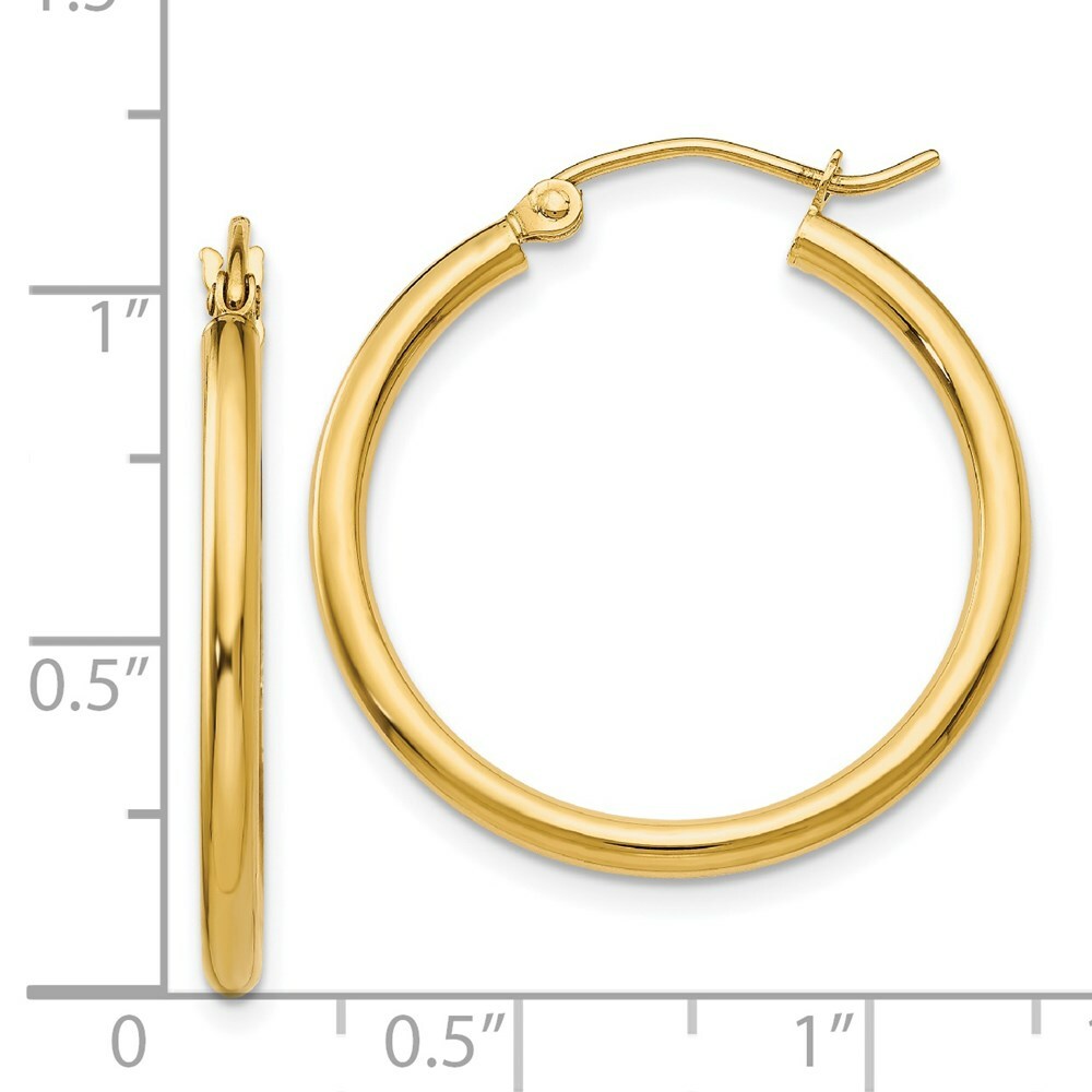14K Yellow Gold Lightweight Tube Hoop Earrings  25mm length
