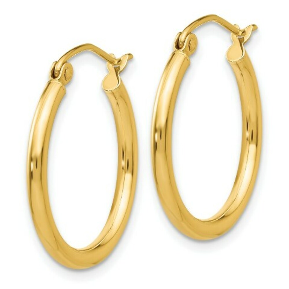 14K Yellow Gold Polished 2mm Round Hoop Earrings 20mm length