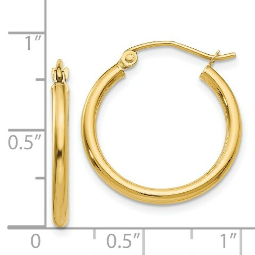 14K Yellow Gold Lightweight Tube Hoop Earrings  20mm length