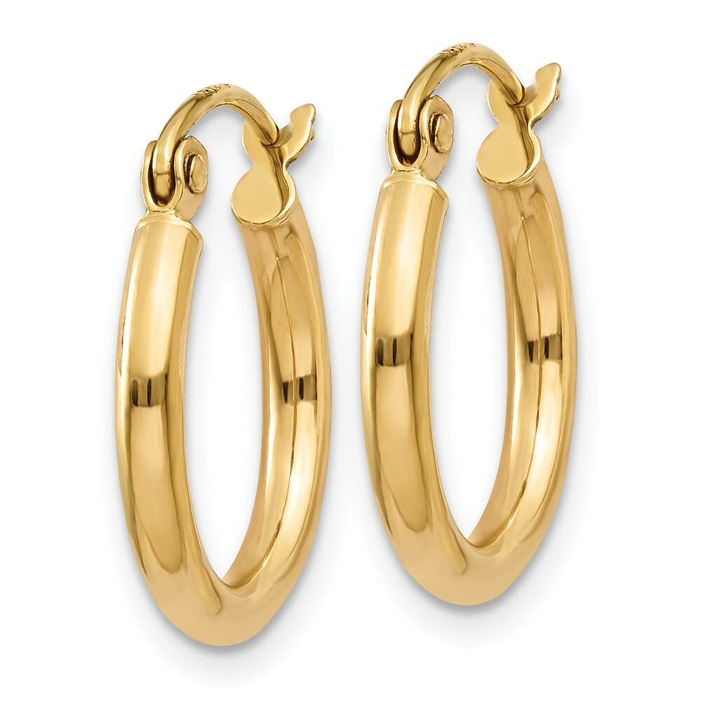 14K Yellow Gold Polished 2mm Round Hoop Earrings 15mm length