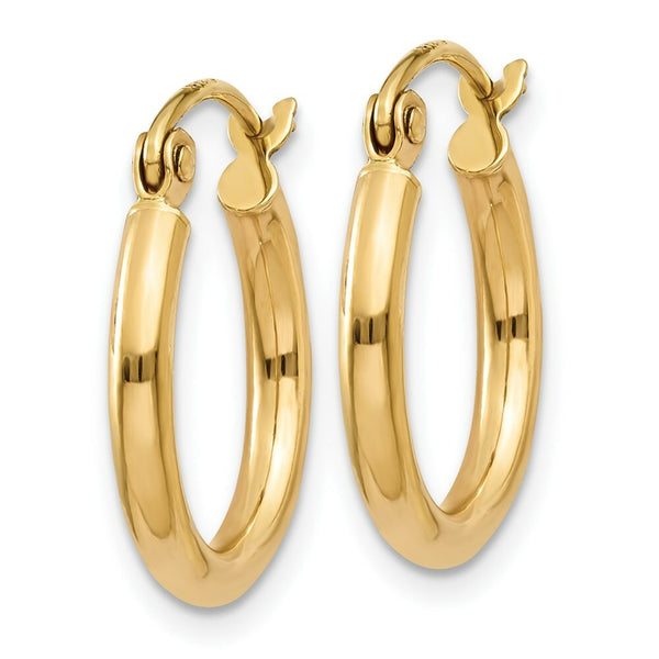 14K Yellow Gold Polished 2mm Round Hoop Earrings 15mm length