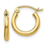 Load image into Gallery viewer, 14K Yellow Gold Polished 2mm Round Hoop Earrings 13mm length
