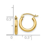 Load image into Gallery viewer, 14K Yellow Gold Polished 2mm Round Hoop Earrings 13mm length
