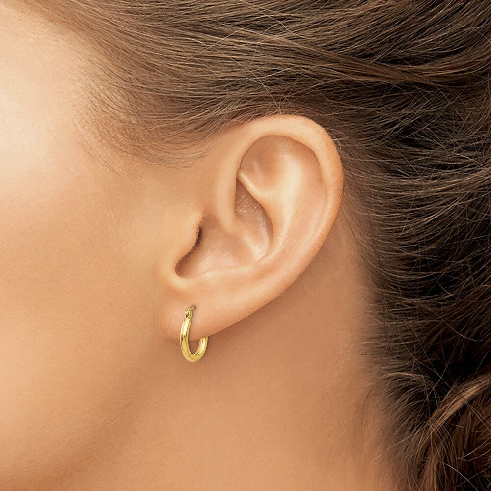 14K Yellow Gold Lightweight Tube Hoop Earrings  13mm length