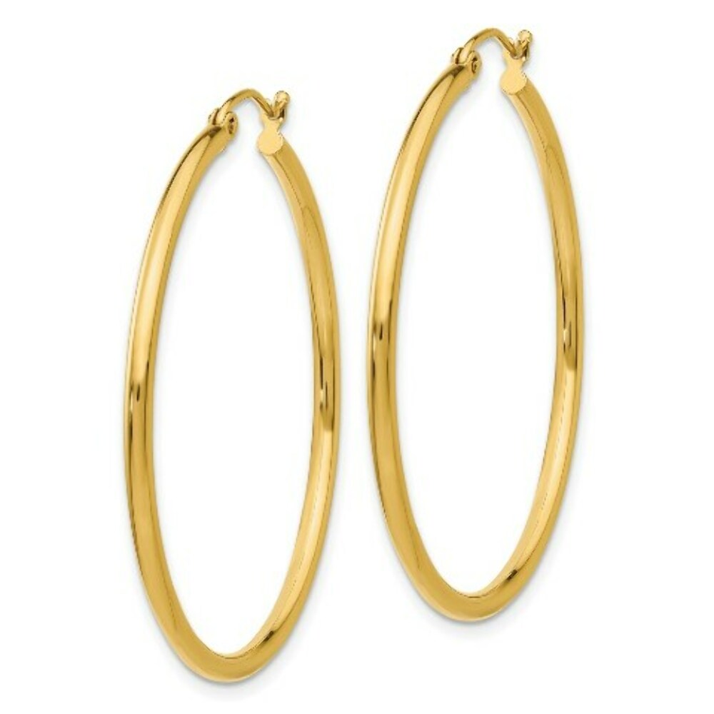 14K Yellow Gold Lightweight Tube Hoop Earrings  40mm length