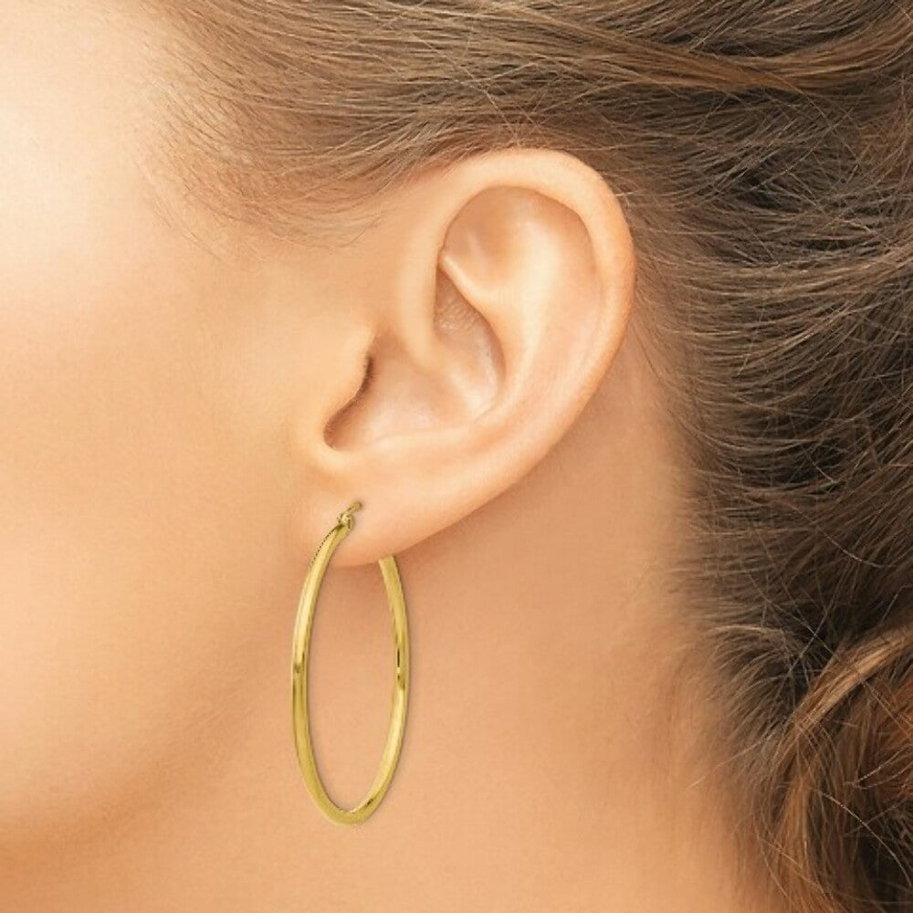 14K Yellow Gold Lightweight Tube Hoop Earrings  40mm length