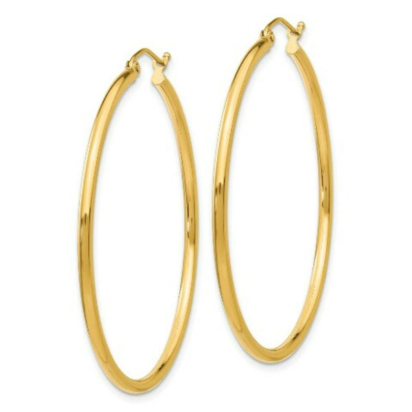 14K Yellow Gold Polished 2mm Round Hoop Earrings 45mm length