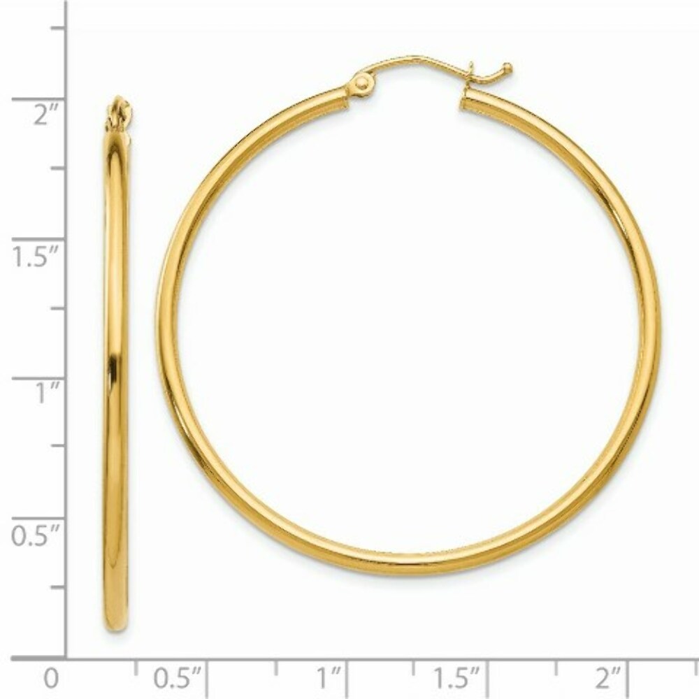 14K Yellow Gold Lightweight Tube Hoop Earrings  45mm length