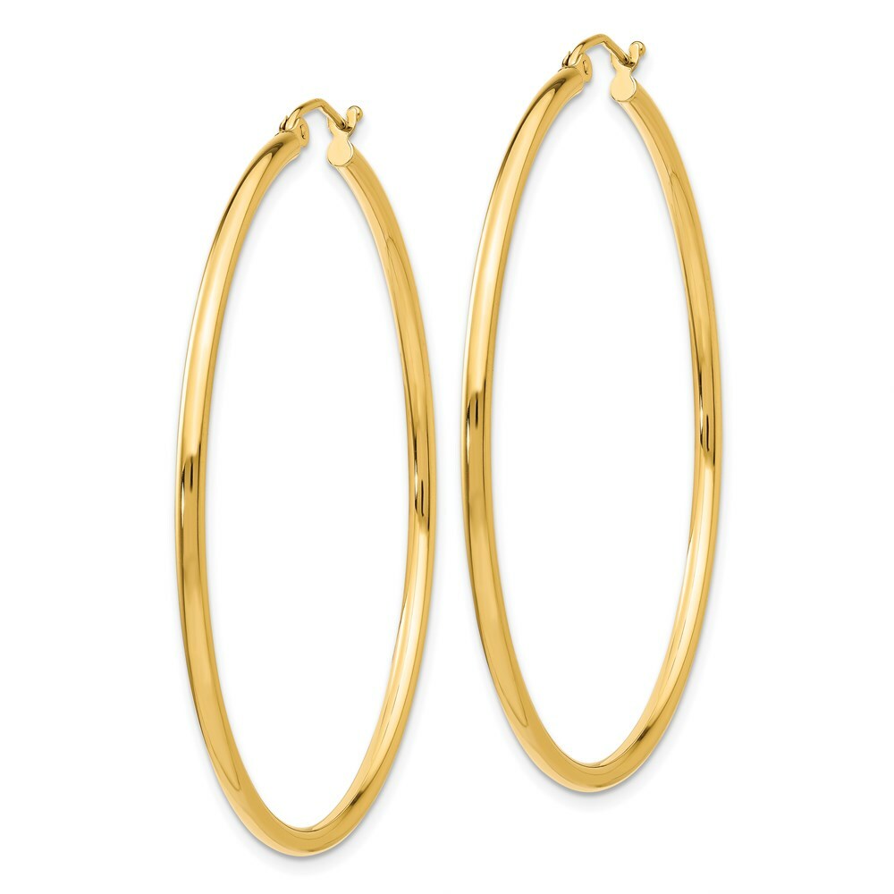 14K Yellow Gold Lightweight Tube Hoop Earrings  50mm length