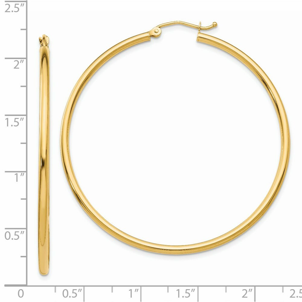 14K Yellow Gold Lightweight Tube Hoop Earrings  50mm length
