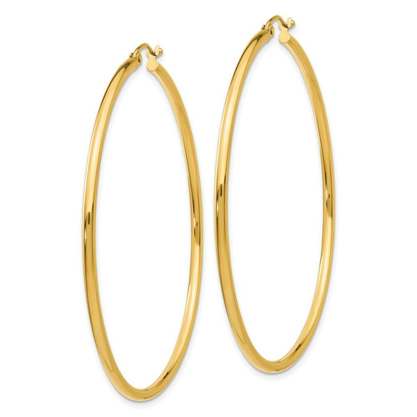 14K Yellow Gold Polished 2mm Round Hoop Earrings 55mm length