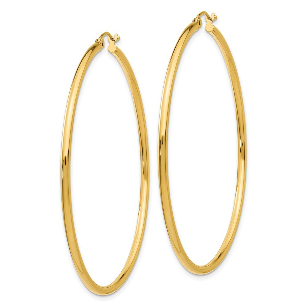 14K Yellow Gold Lightweight Tube Hoop Earrings  55mm length