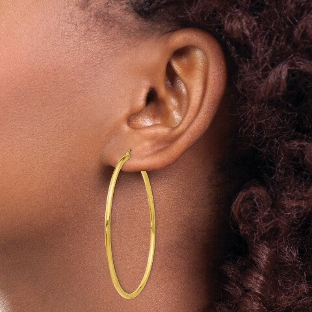 14K Yellow Gold Lightweight Tube Hoop Earrings  55mm length