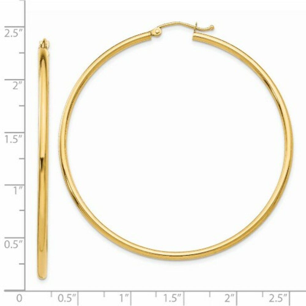 14K Yellow Gold Lightweight Tube Hoop Earrings  55mm length