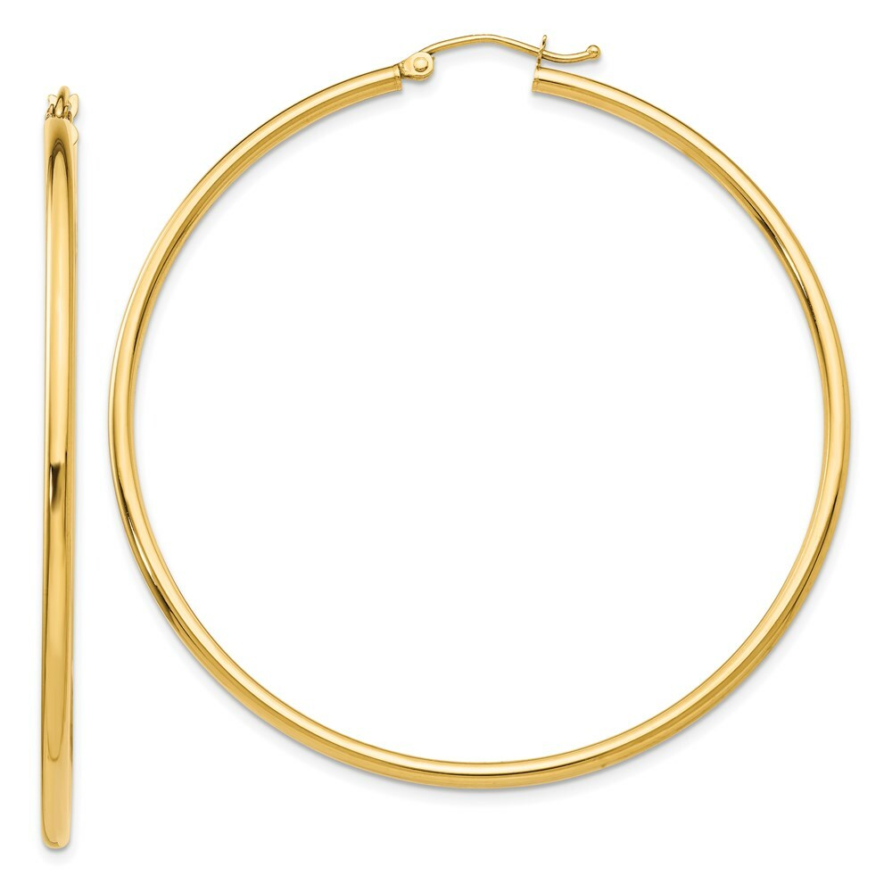 14K Yellow Gold Lightweight Tube Hoop Earrings  55mm length