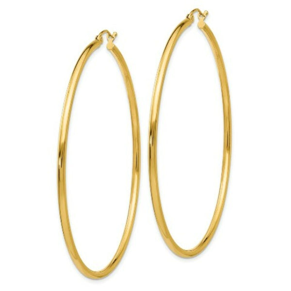 14K Yellow Gold Lightweight Tube Hoop Earrings  60mm length