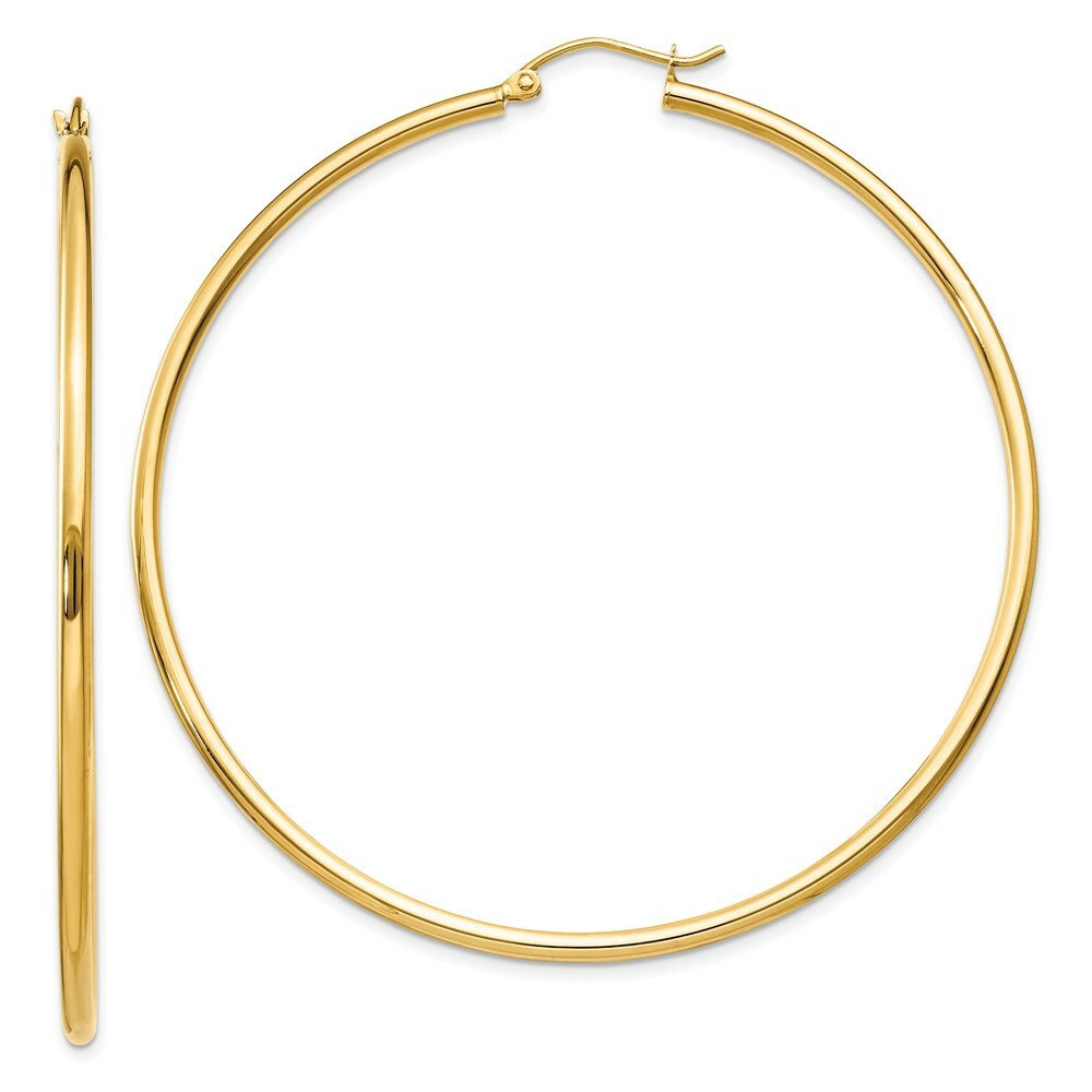14K Yellow Gold Lightweight Tube Hoop Earrings  60mm length