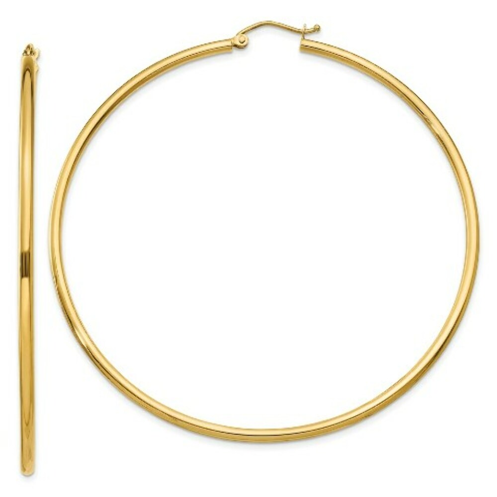 14K Yellow Gold Lightweight Tube Hoop Earrings  65mm length