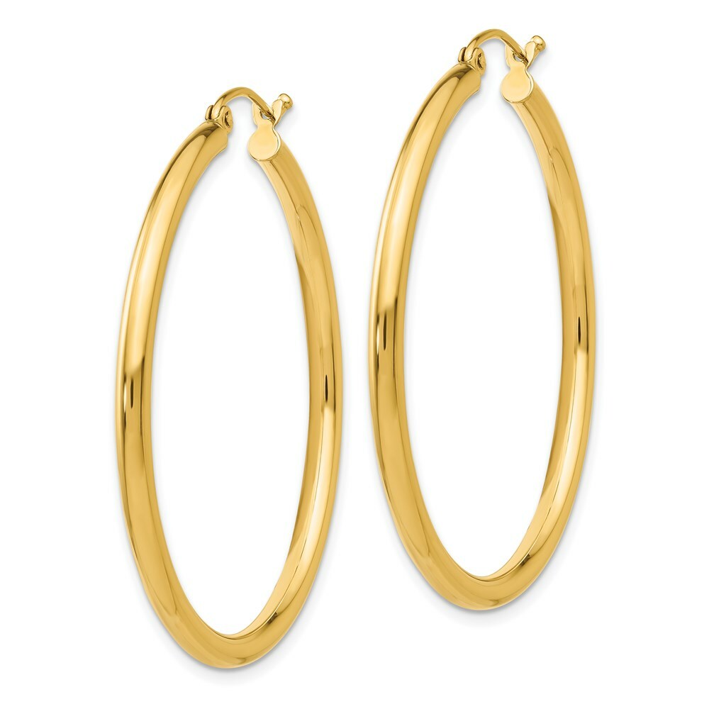 14K Yellow Gold Polished 2.5mm Round Hoop Earrings 40mm length