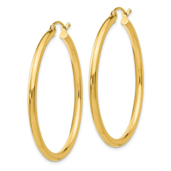 14K Yellow Gold Polished 2.5mm Round Hoop Earrings 40mm length