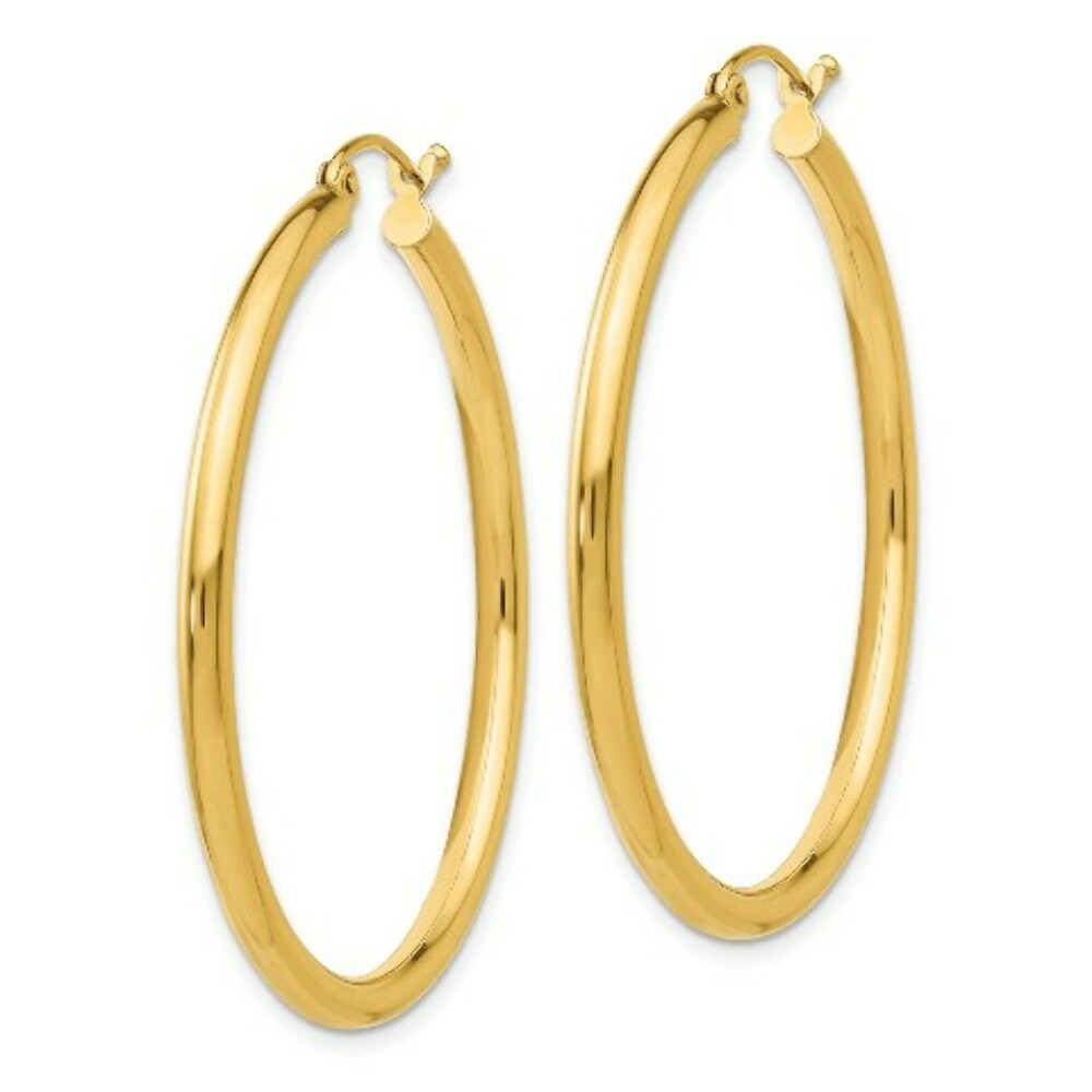 14K Yellow Gold Polished 2.5mm Lightweight Round Hoop Earrings 40mm length