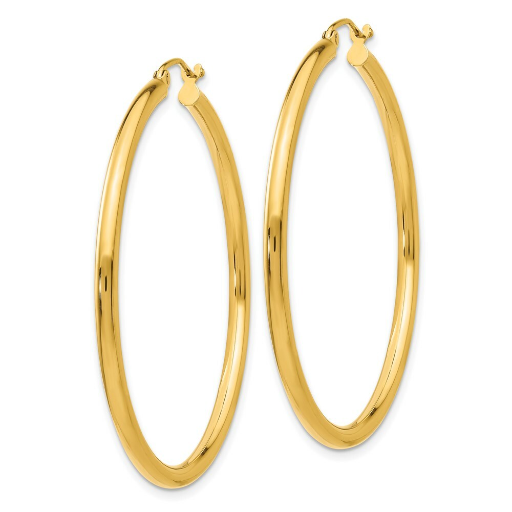 14K Yellow Gold Polished 2.5mm Lightweight Round Hoop Earrings 45mm length