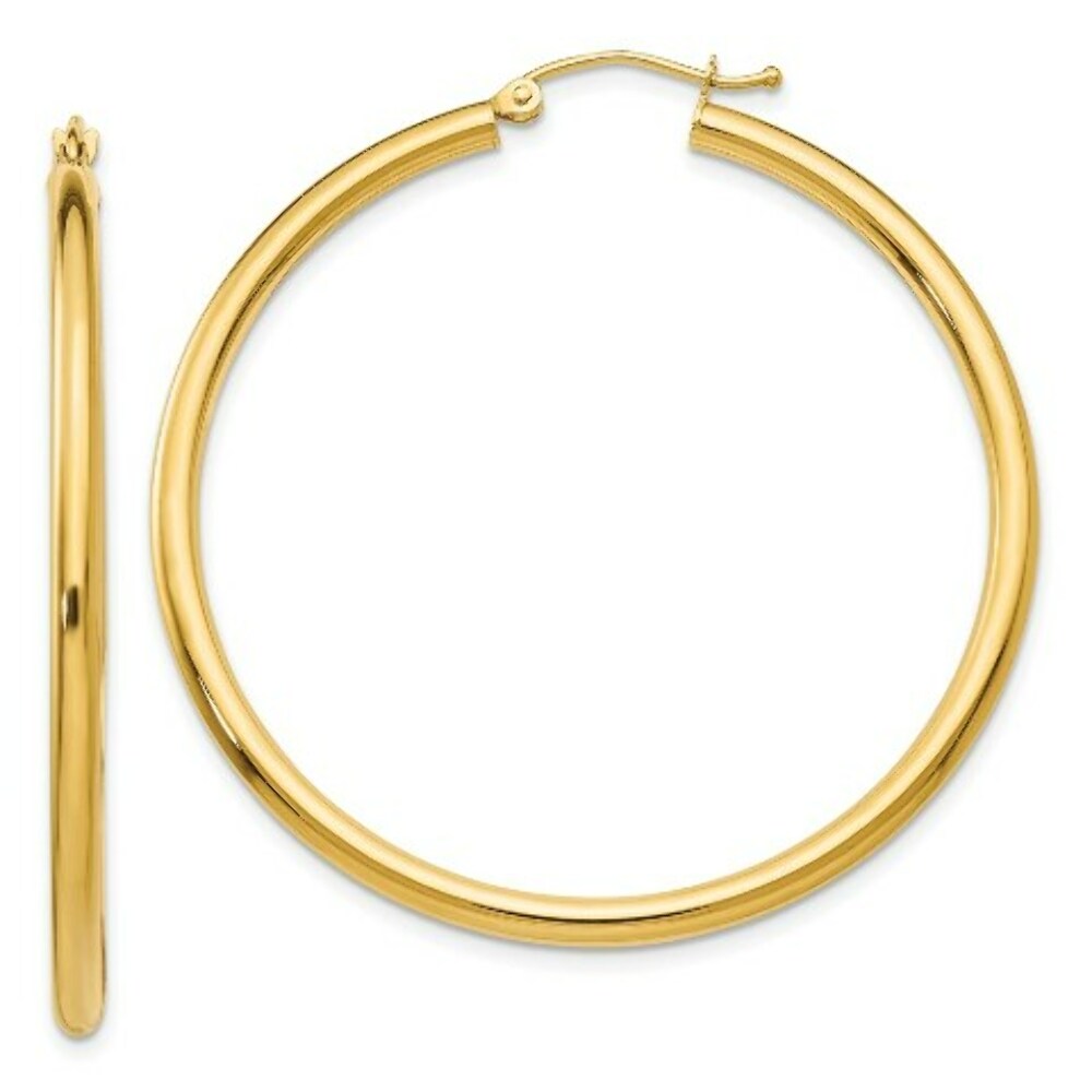 14K Yellow Gold Polished 2.5mm Lightweight Round Hoop Earrings 45mm length