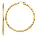Load image into Gallery viewer, 14K Yellow Gold Polished 2.5mm Lightweight Round Hoop Earrings 55mm length
