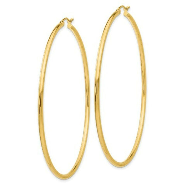 14K Yellow Gold Polished 2.5mm Round Hoop Earrings 65mm length