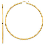 Load image into Gallery viewer, 14K Yellow Gold Polished 2.5mm Lightweight Round Hoop Earrings 65mm length
