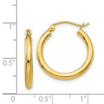 Load image into Gallery viewer, 14K Yellow Gold Polished 2.5mm Round Hoop Earrings 20mm length
