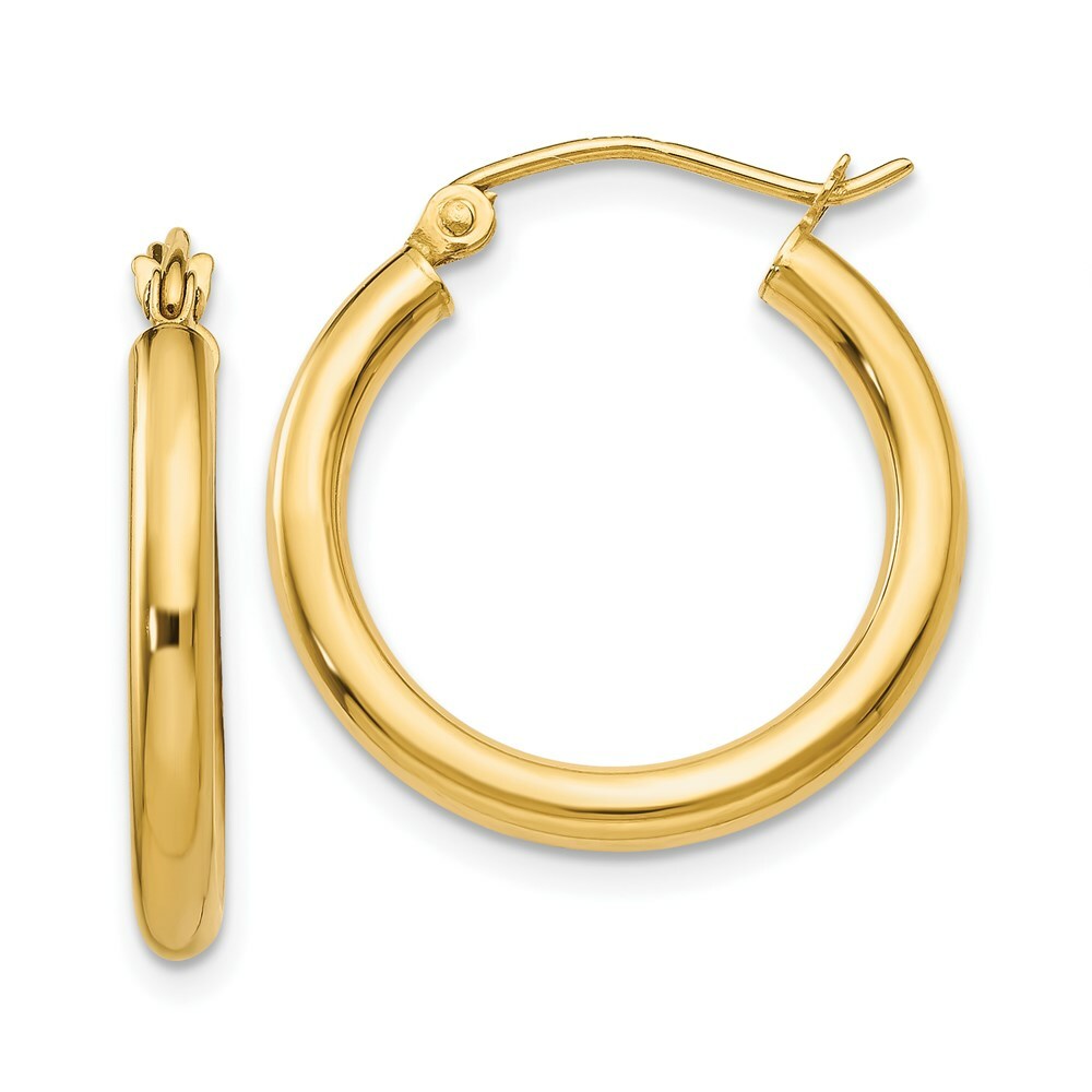 14K Yellow Gold Polished 2.5mm Round Hoop Earrings 20mm length