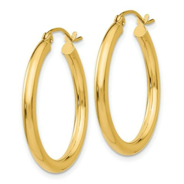 14K Yellow Gold Polished 2.5mm Round Hoop Earrings 25mm length