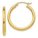 Load image into Gallery viewer, 14K Yellow Gold Polished 2.5mm Lightweight Round Hoop Earrings 25mm length

