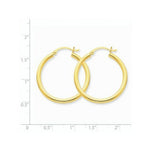 Load image into Gallery viewer, 14K Yellow Gold Polished 2.5mm Round Hoop Earrings 30mm length
