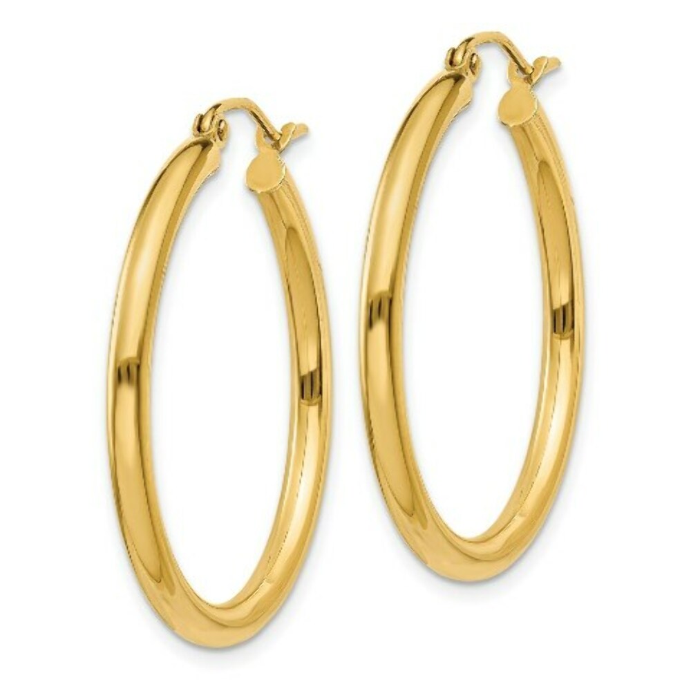 14K Yellow Gold Polished 2.5mm Lightweight Round Hoop Earrings 30mm length