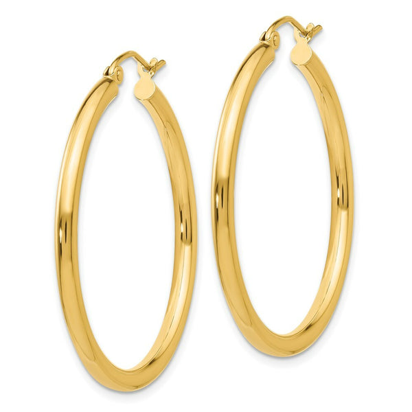 14K Yellow Gold Polished 2.5mm Round Hoop Earrings 35mm length