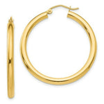 Load image into Gallery viewer, 14K Yellow Gold Polished 3mm Round Hoop Earrings 35mm length
