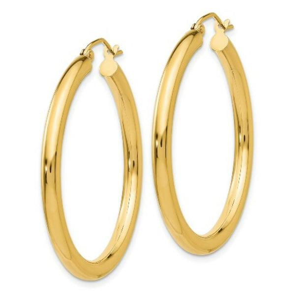 14K Yellow Gold 3mm Light Tube Hoop Earrings  35mm length