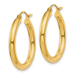 Load image into Gallery viewer, 14K Yellow Gold Polished 3mm Round Hoop Earrings 25mm length
