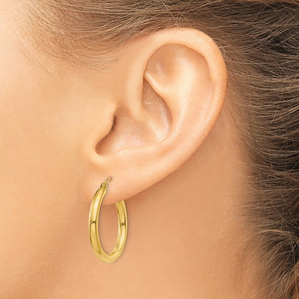 14K Yellow Gold 3mm Light Tube Hoop Earrings  25mm length