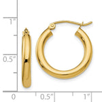 Load image into Gallery viewer, 14K Yellow Gold Polished 3mm Round Hoop Earrings 20mm length
