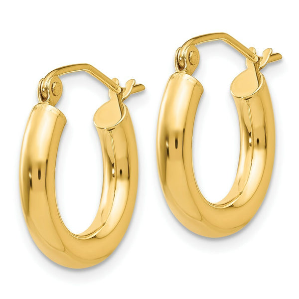 14K Yellow Gold Polished 3mm Round Hoop Earrings 16mm length