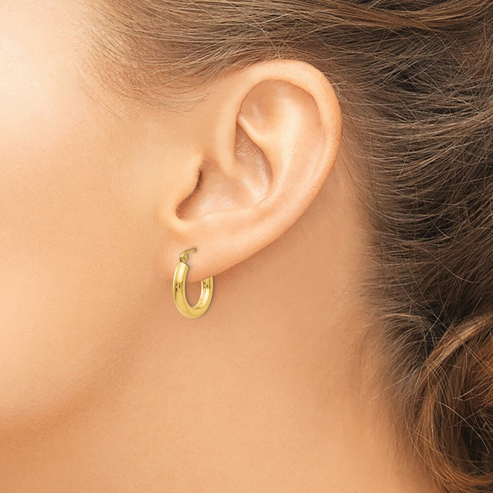 14K Yellow Gold Polished 3mm Round Hoop Earrings 16mm length