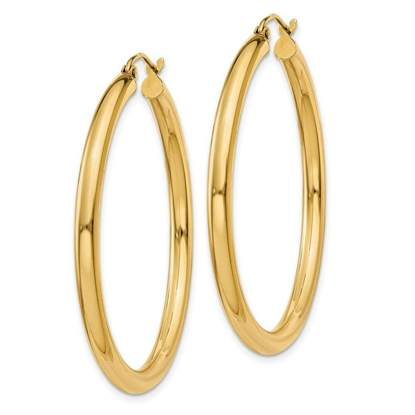 14K Yellow Gold 3mm Light Tube Hoop Earrings  40mm length