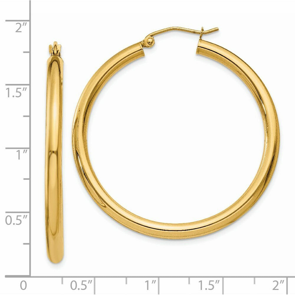 14K Yellow Gold 3mm Light Tube Hoop Earrings  40mm length