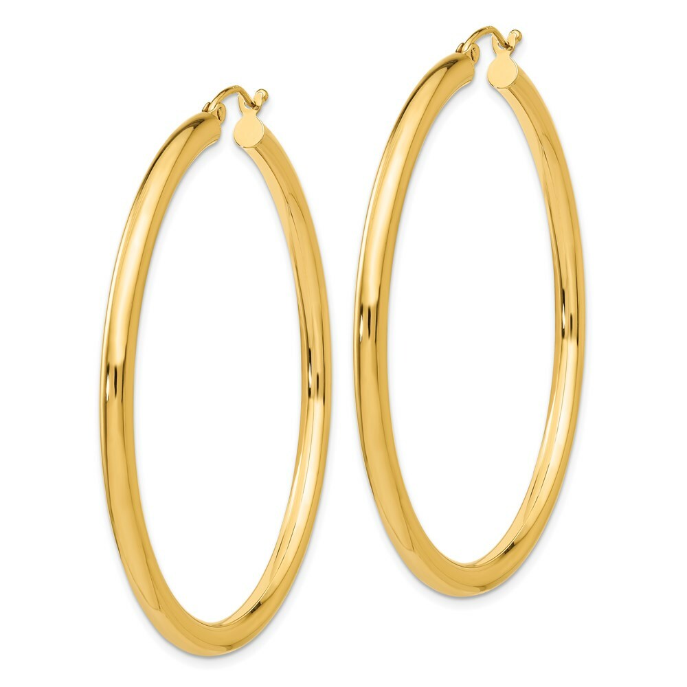 14K Yellow Gold 3mm Light Tube Hoop Earrings  50mm length