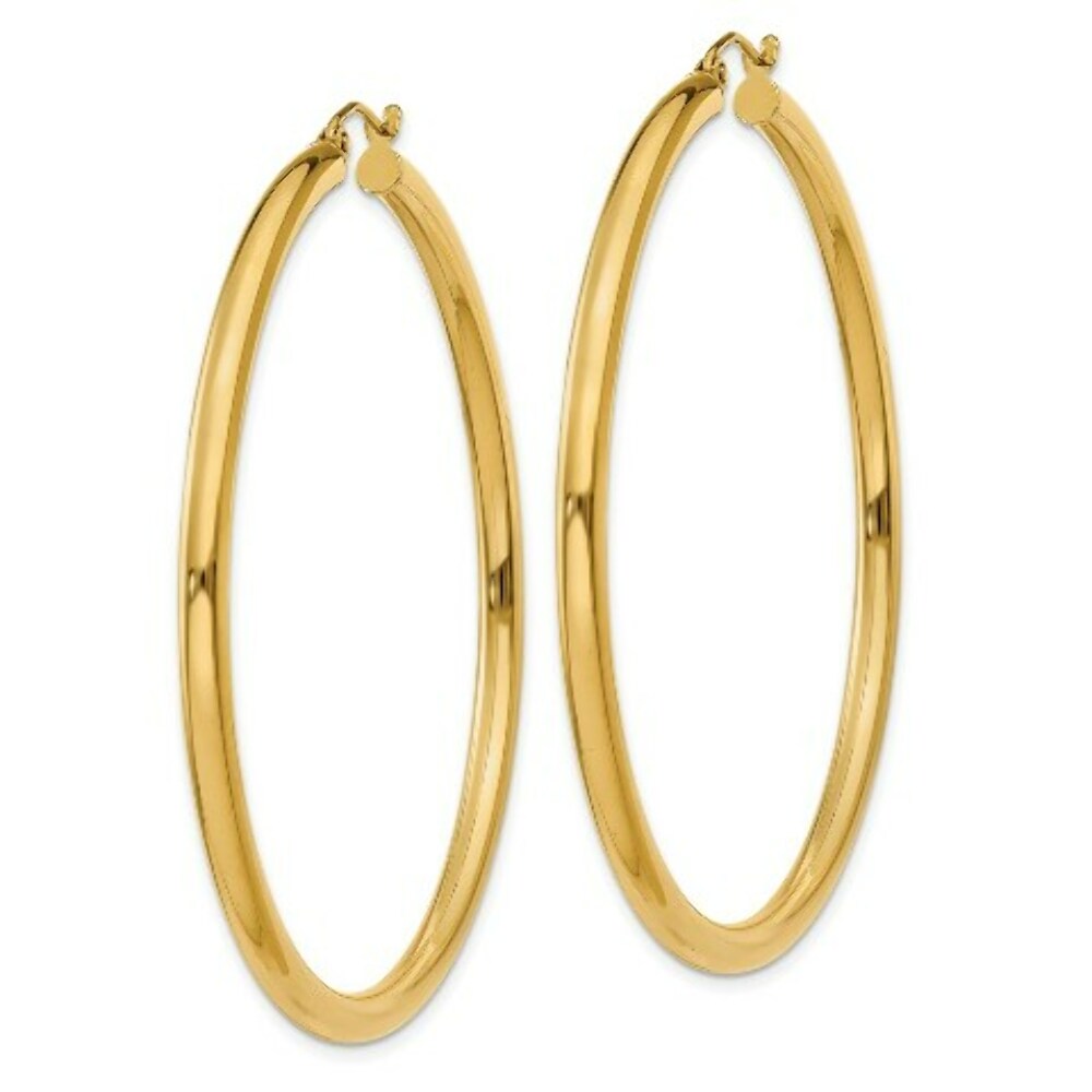 14K Yellow Gold 3mm Light Tube Hoop Earrings  55mm length
